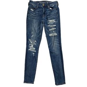 American Eagle Distressed Super Stretch X Jeans‎ Size 4 Blue Womens